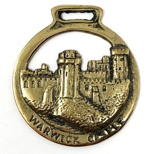 Vintage English Warwick Castle horse brass medallion